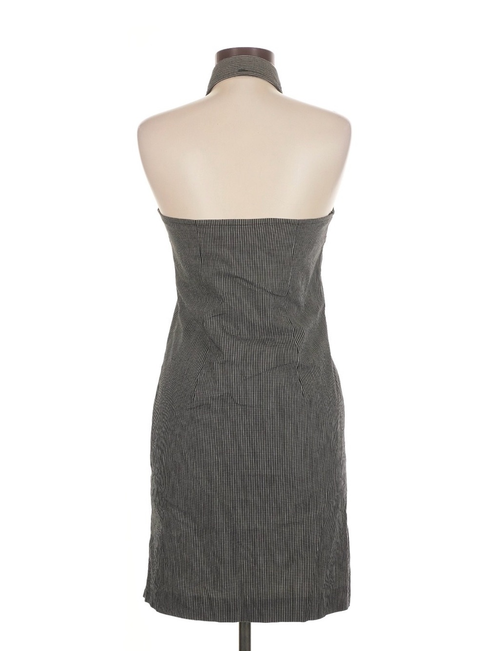 Vintage Ralph Lauren Halter Mini Dress Button Up 90s White Check Fitted Bodycon - Picture 3 of 5